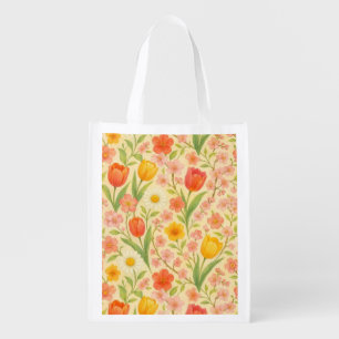 Cute Easter/spring patterned flowers Grocery Bag
