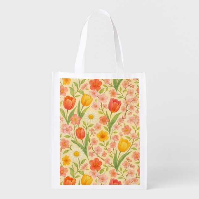 Cute Easter/spring patterned flowers Grocery Bag (Front)