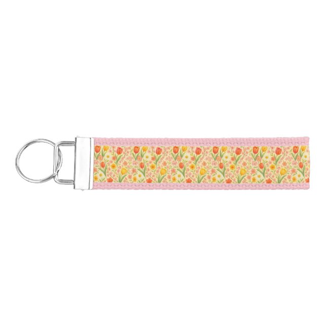 Cute Easter/spring patterned flowers Wrist Keychain (Keys on Left)
