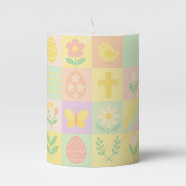 Cute Easter/spring patterned Pillar Candle (Front)