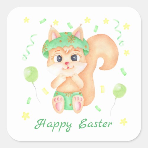 Cute Easter Squirrel for a positive mood  Square Sticker