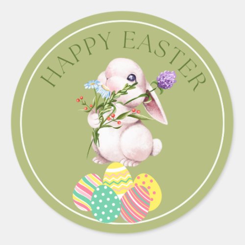 Cute Easter Stickers_ Cute Easter Bunny Classic Round Sticker