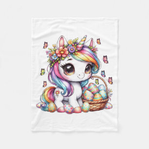 Cute Easter Unicorn Rainbow Eggs for Kids Fleece Blanket