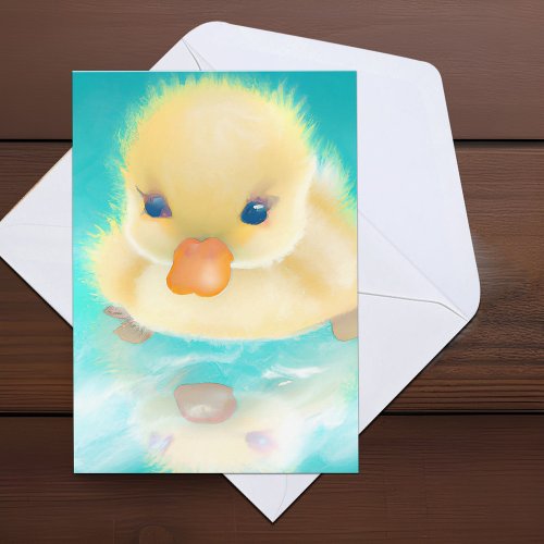 Cute Easter Watercolor Duckling Fuzzy Yellow Ducky Holiday Card