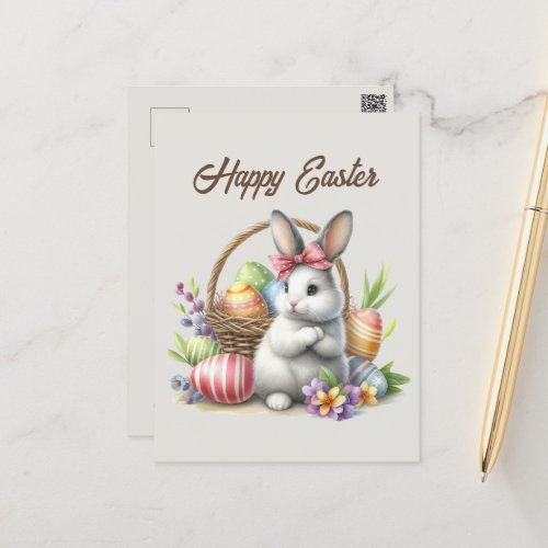Cute Easter watercolor Easter bunny add message Holiday Postcard