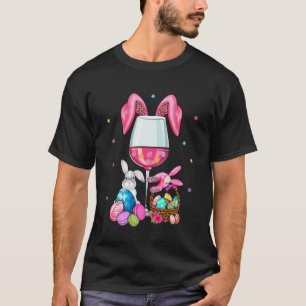 Cute Easter Wine Glasses Bunny Ears Drink Up Women T-Shirt