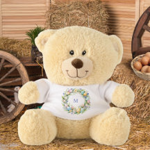 Cute Easter Wreath Flowers Eggs Colorful Monogram