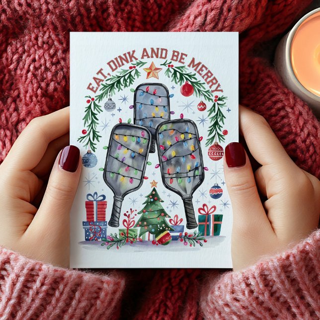 Cute Eat Dink Be Merry Pickleball Christmas Card (Creator Uploaded)