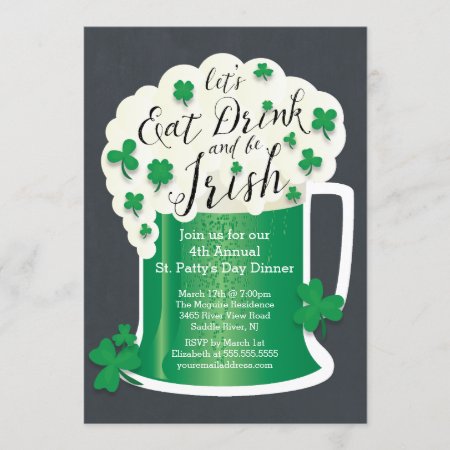 Cute Eat Drink Be Irish St Patrick's Day Party Invitation