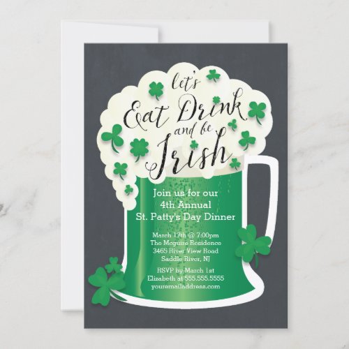 Cute Eat Drink Be Irish St Patricks Day Party Invitation