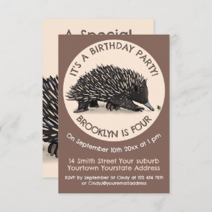 Cute echidna and bee cartoon birthday invitation