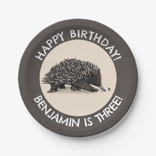 Cute echidna and bee cartoon personalized birthday paper plates