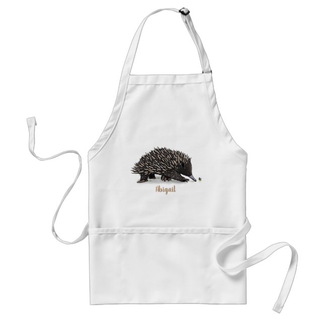 Cute echidna with bee cartoon illustration adult apron (Front)