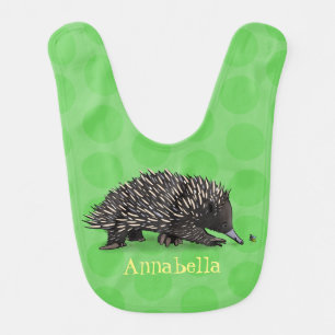 Cute echidna with bee cartoon illustration baby bib