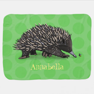 Cute echidna with bee cartoon illustration baby blanket