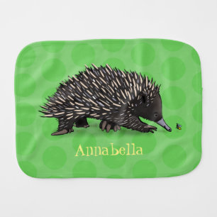 Cute echidna with bee cartoon illustration baby burp cloth