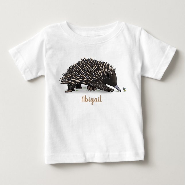 Cute echidna with bee cartoon illustration baby T-Shirt (Front)