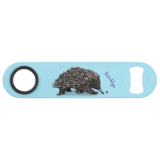 Cute echidna with bee cartoon illustration bar key (Front (Horizontal))