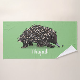 Cute echidna with bee cartoon illustration bath towel set