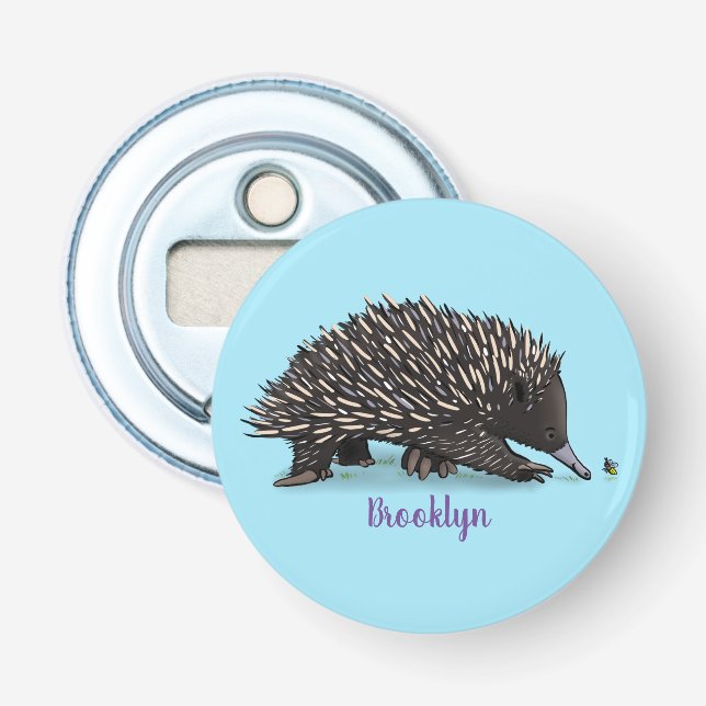 Cute echidna with bee cartoon illustration bottle opener (Front)