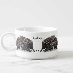 Cute echidna with bee cartoon illustration bowl