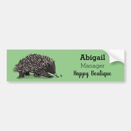 Cute echidna with bee cartoon illustration bumper sticker