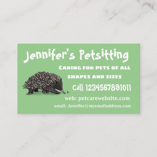 Cute echidna with bee cartoon illustration business card (Front)