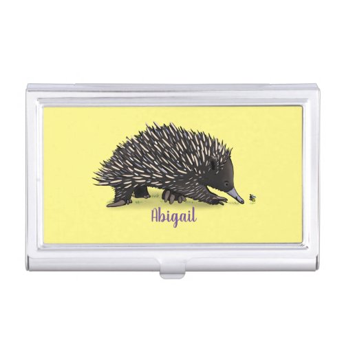 Cute echidna with bee cartoon illustration business card case