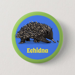 Cute echidna with bee cartoon illustration button