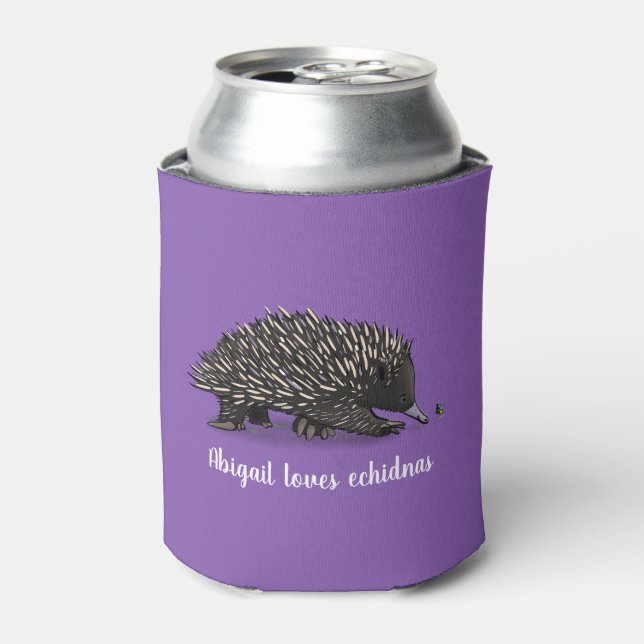 Cute echidna with bee cartoon illustration can cooler (Can Front)