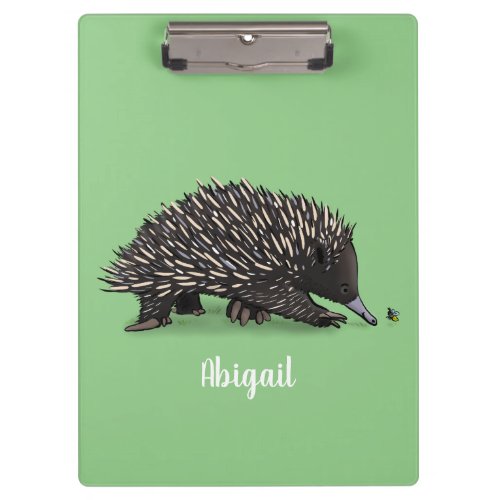 Cute echidna with bee cartoon illustration clipboard