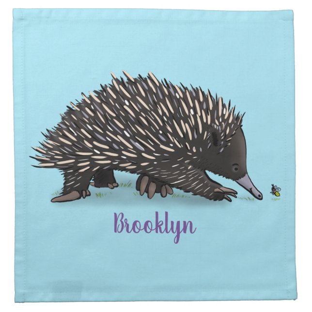 Cute echidna with bee cartoon illustration cloth napkin (Front)