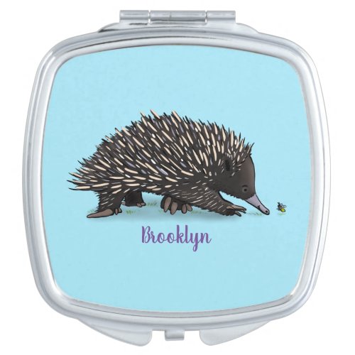 Cute echidna with bee cartoon illustration compact mirror