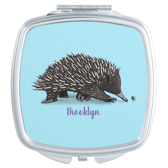 Cute echidna with bee cartoon illustration compact mirror (Front)