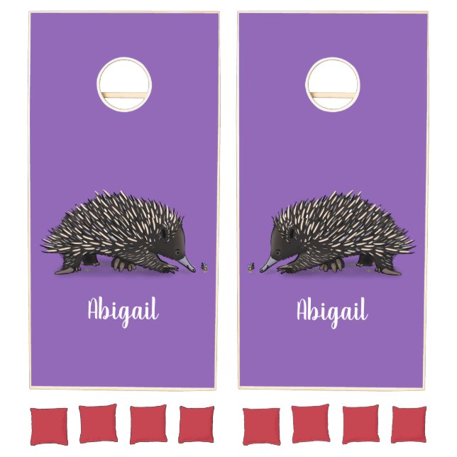 Cute echidna with bee cartoon illustration cornhole set (Set)