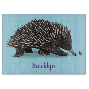 Cute echidna with bee cartoon illustration cutting board