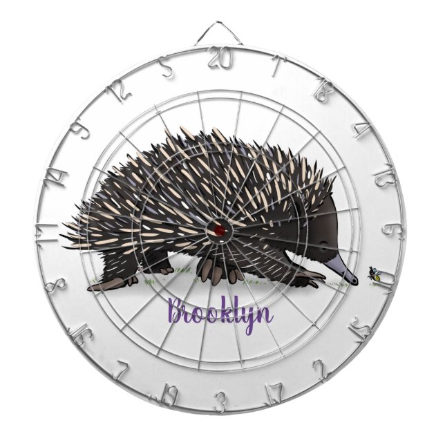 Cute echidna with bee cartoon illustration dart board (Front)