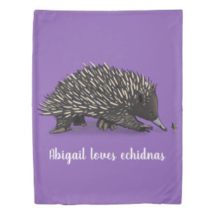 Cute echidna with bee cartoon illustration duvet cover