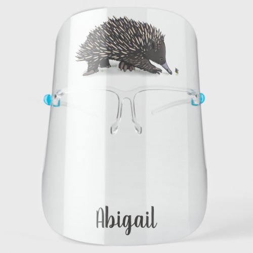 Cute echidna with bee cartoon illustration face shield