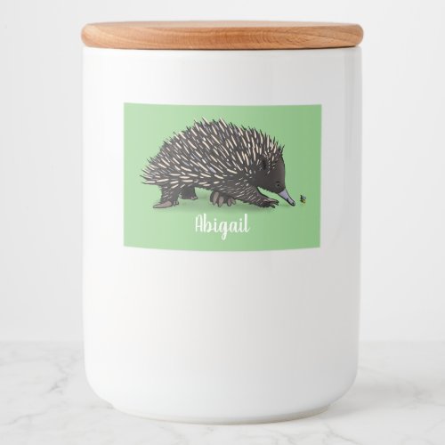 Cute echidna with bee cartoon illustration food label