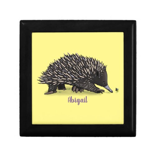 Cute echidna with bee cartoon illustration gift box