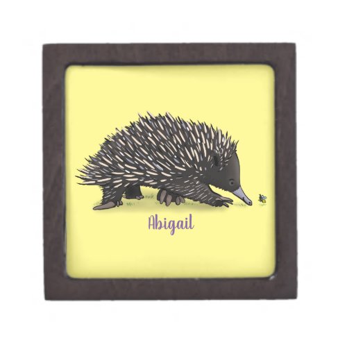 Cute echidna with bee cartoon illustration gift box
