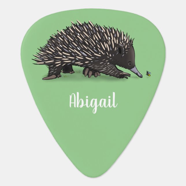 Cute echidna with bee cartoon illustration guitar pick (Front)