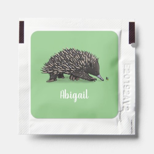 Cute echidna with bee cartoon illustration hand sanitizer packet