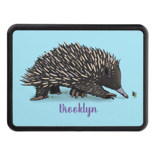Cute echidna with bee cartoon illustration hitch cover