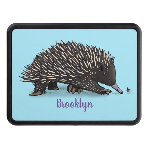 Cute echidna with bee cartoon illustration hitch cover