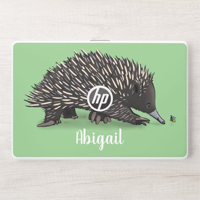 Cute echidna with bee cartoon illustration HP laptop skin (Front)