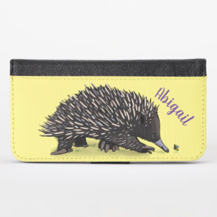 Cute echidna with bee cartoon illustration iPhone x wallet case