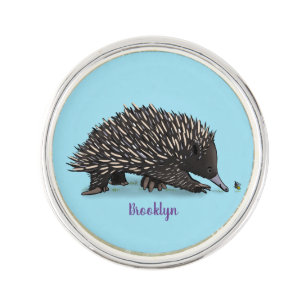 Cute echidna with bee cartoon illustration lapel pin