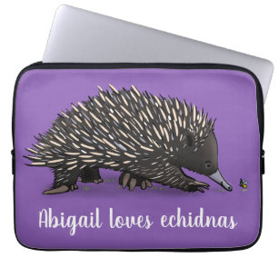 Cute echidna with bee cartoon illustration laptop sleeve